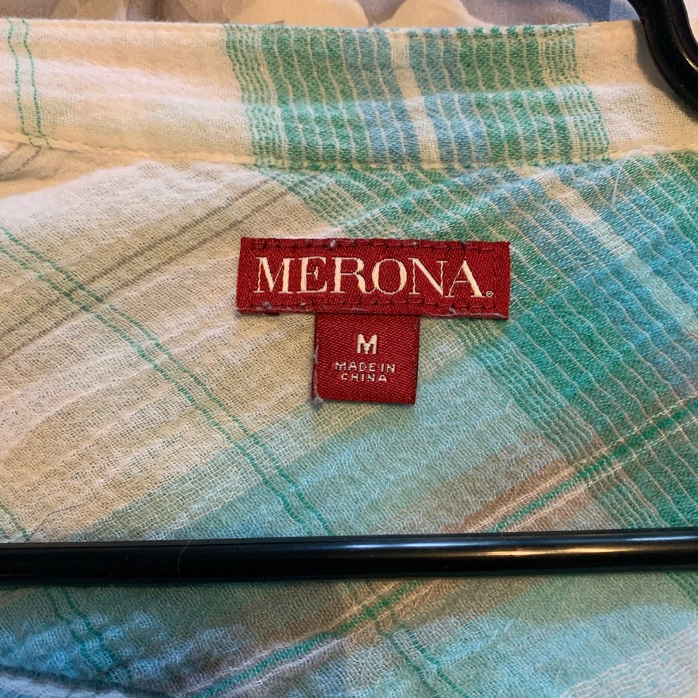 Teal/white plaid button up shirt